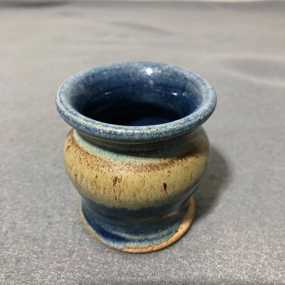 Hand Crafted Other - Hand Thrown Stoneware Pottery Vase Artist Signed MMP Blue Brown Tone Art Pottery
